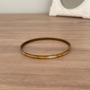Vintage Brass Mother of Pearl Shell Bangle Bracelet Boho